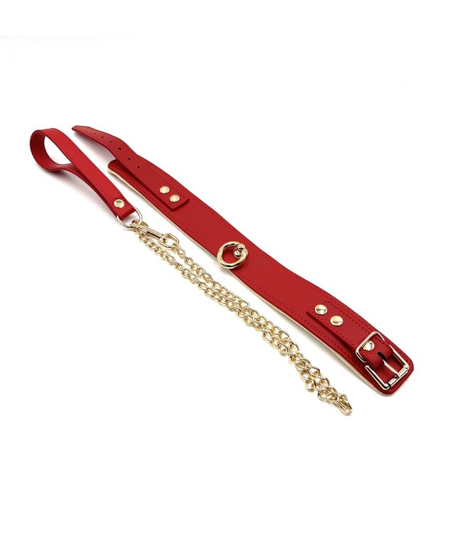 Spartacus Plush Lined PU Red Collar And Chain Leash