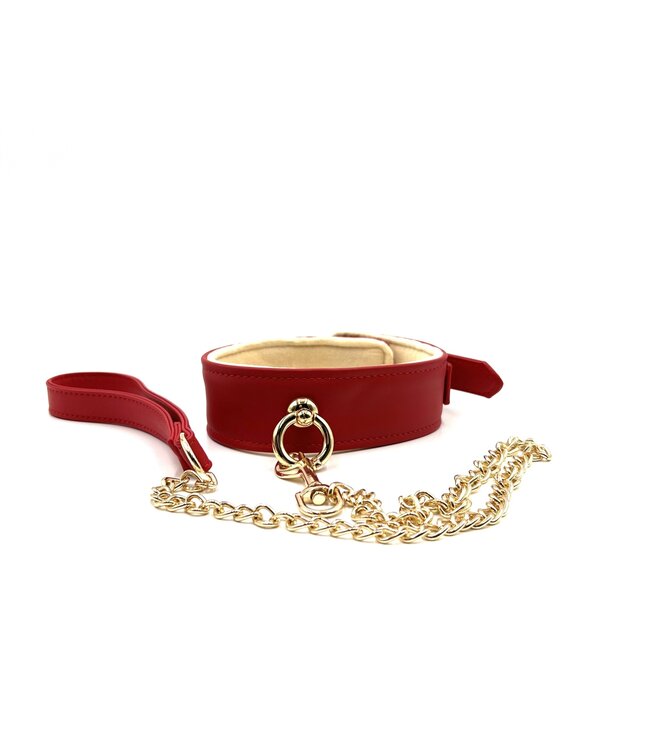 Spartacus Plush Lined PU Red Collar And Chain Leash