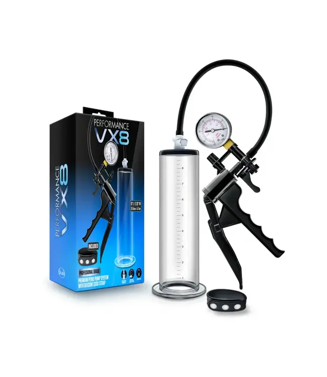 Performance VX8 Premium Penis Pump System with Silicone Cock Strap Clear