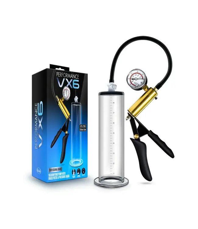 Performance VX6 Vacuum Penis Pump with Brass Pistol & Pressure Gauge Clear