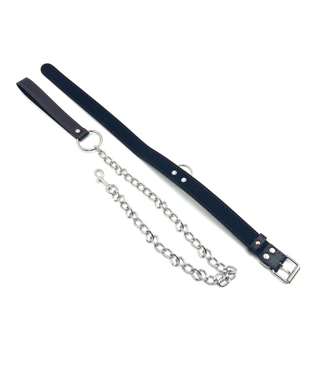 Black Collar with red hearts and leash