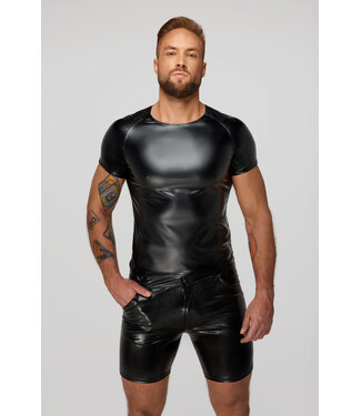 Noir Handmade Black Wetlook t-shirt with snake sleeves
