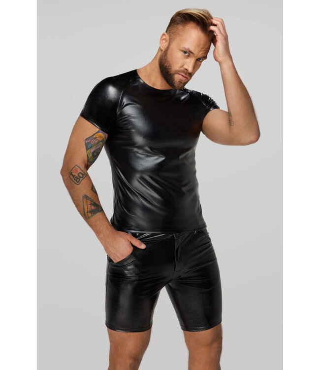 Black Wetlook t-shirt with snake sleeves