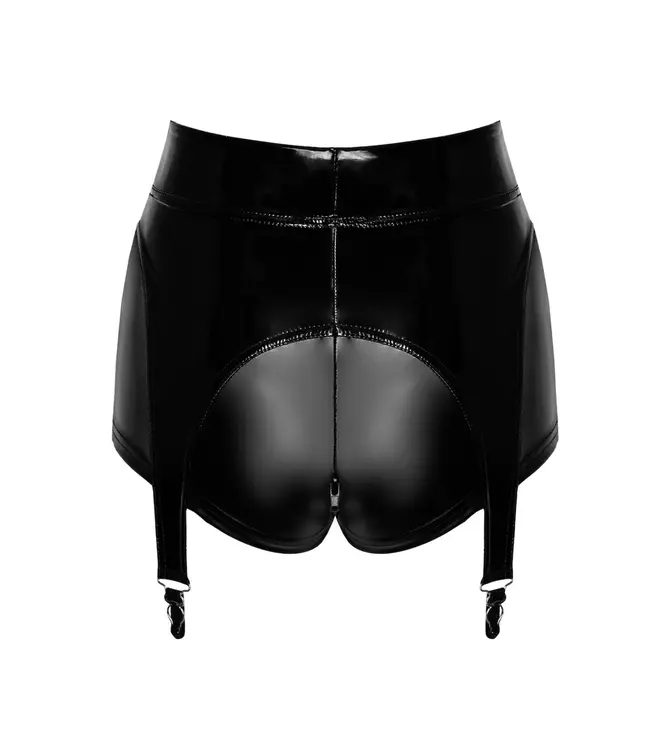 Glam suspender wetlook and vinyl shorts