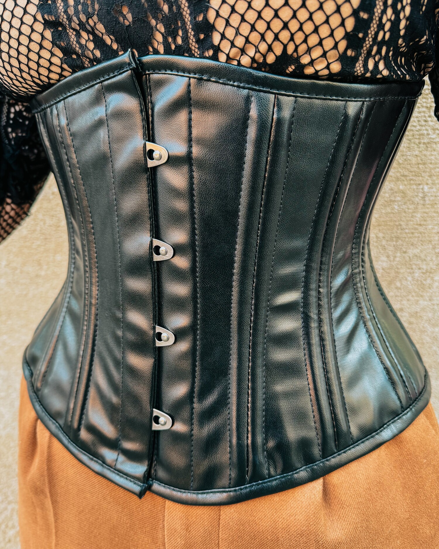 Black Faux Leather Underbust Corset BDSM Dominatrix Outfits Bondesque