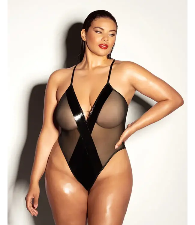 Finesse Soft Cup Open Back Vinyl and Mesh Teddy