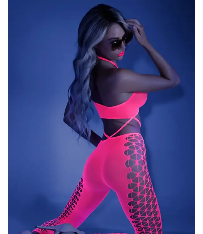 Glow Own The Night Cropped Cut-Out Halter Bodystocking