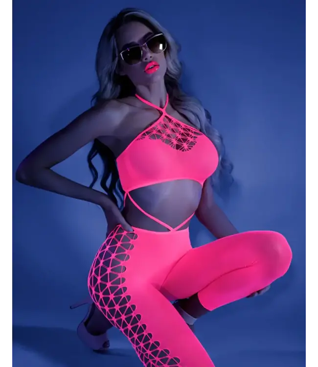 Glow Own The Night Cropped Cut-Out Halter Bodystocking