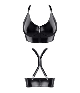 demoniq Black Vinyl Crop top with back zippers