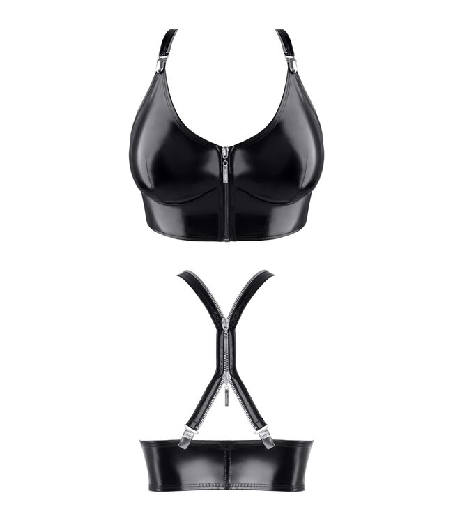 Black Vinyl Crop top with back zippers