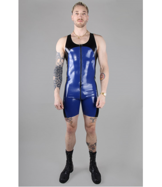 Latex101 Black and Blue Sleeveless Latex Singlet