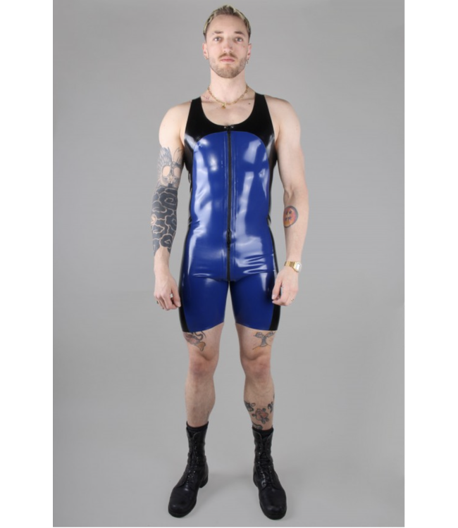 Black and Blue Sleeveless Latex Singlet