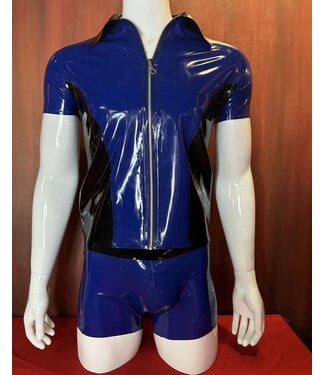 Latex101 Black and Blue Contrast Latex Front Zip Shirt
