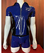 Black and Blue Contrast Latex Front Zip Shirt