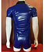 Black and Blue Contrast Latex Front Zip Shirt