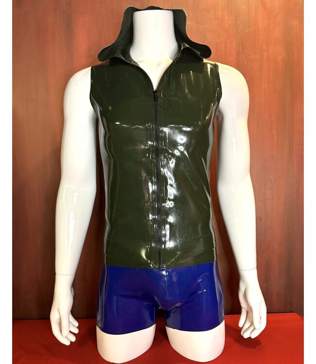 Olive Green Latex Sleeveless Zip Up Hoodie
