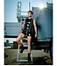 Sleeveless latex top with decorative side lacing