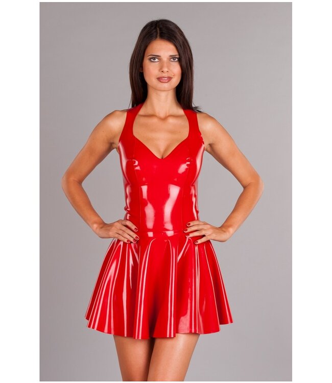 Red Latex Dress with Flared Skirt