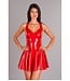 Red Latex Dress with Flared Skirt