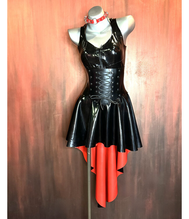 Black and Red Flared Latex Skirt