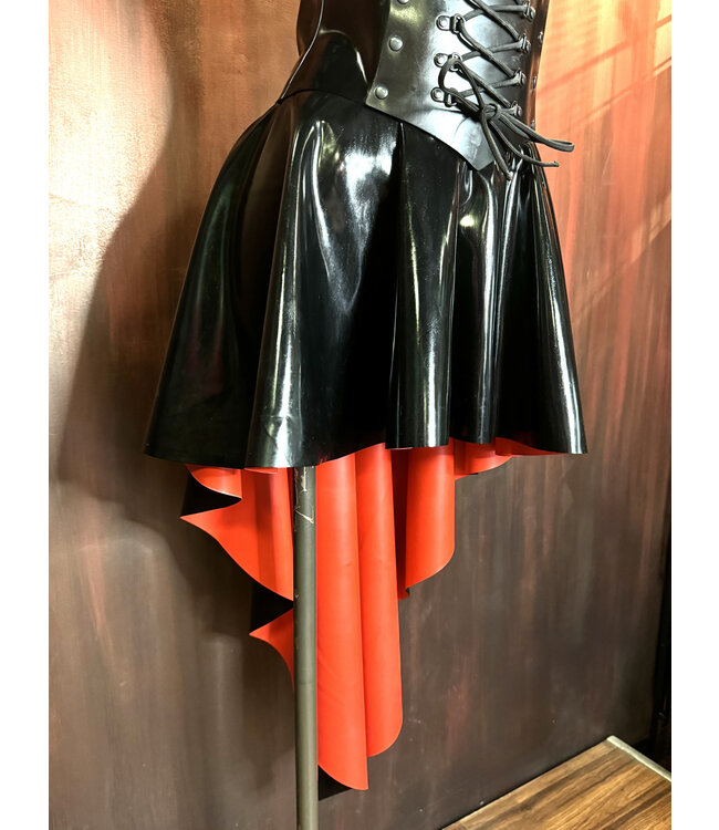 Black and Red Flared Latex Skirt