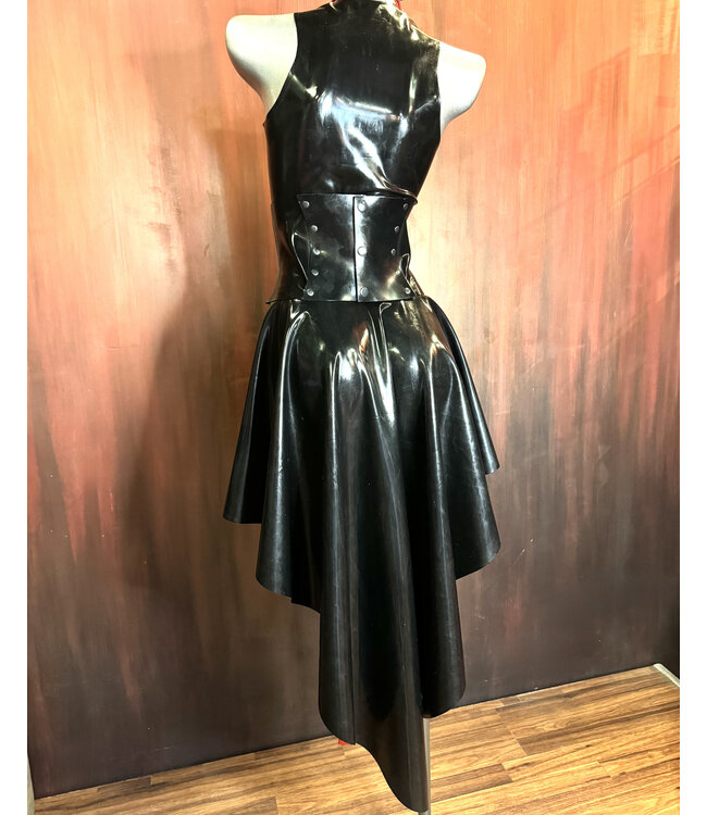 Black and Red Flared Latex Skirt