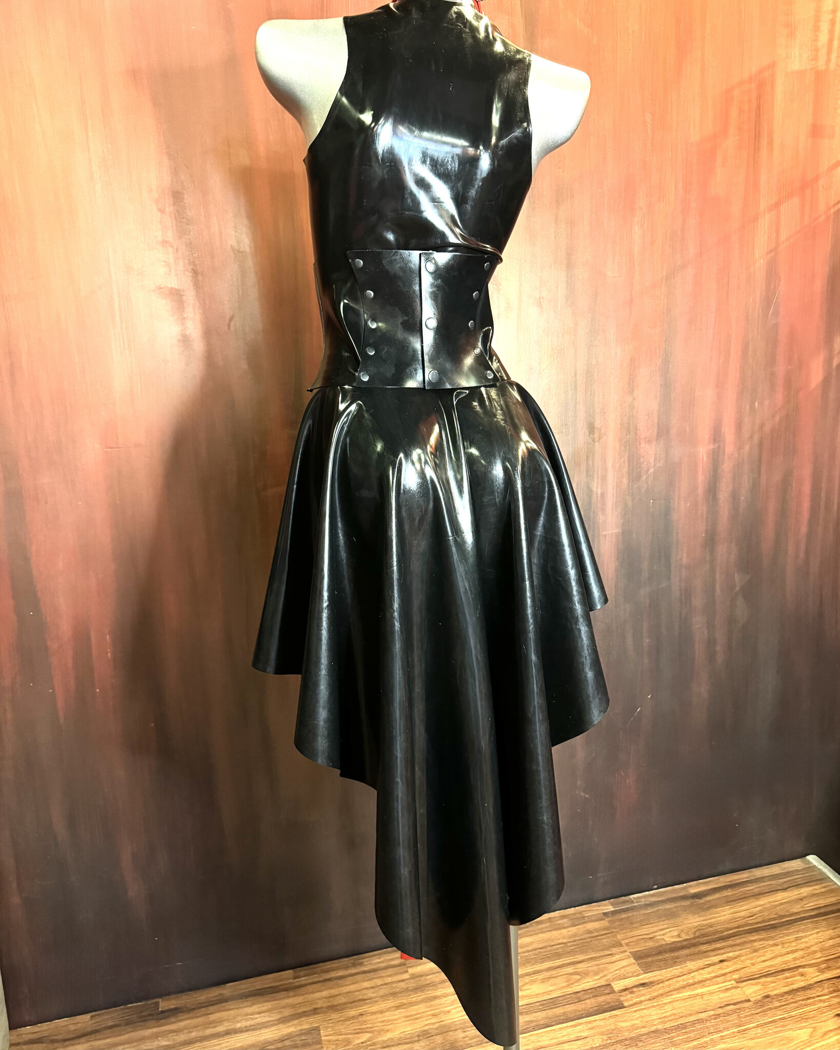 Peter Domenie Black and Red Flared Latex Skirt Peter Domenie Black and Red Flared Latex Skirt