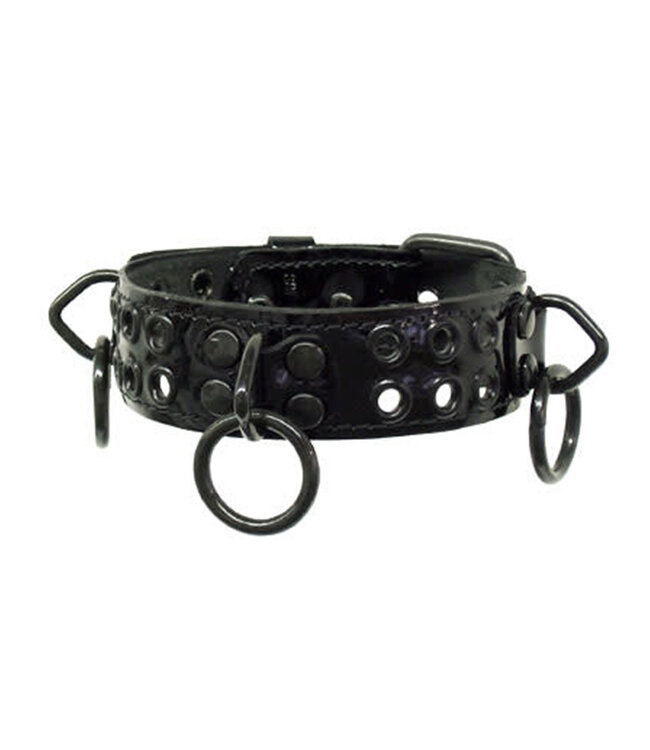 Bondage Collar With Rings And Rivets