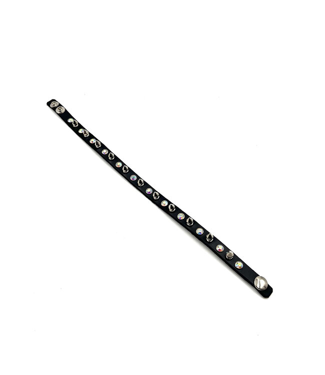 Leather Rhinestone and Spike Choker