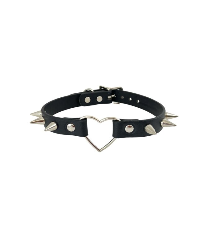 Leather Choker With a Heart and Spikes