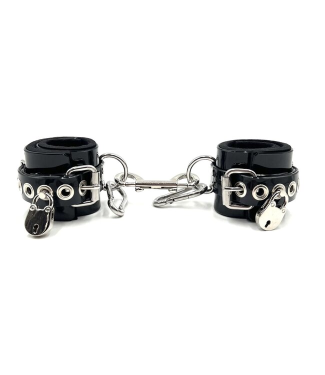Locking Lined PVC Wrist Bondage Cuffs
