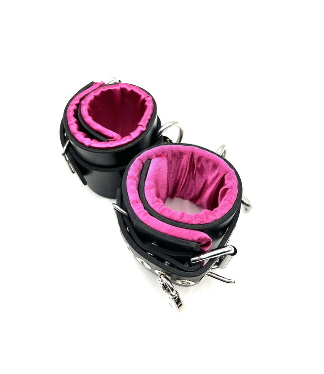 Locking Satin Lined Leather Ankle Bondage Cuffs
