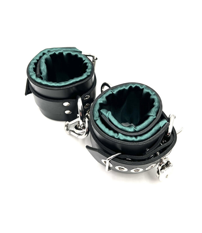 Locking Satin Lined Leather Ankle Bondage Cuffs