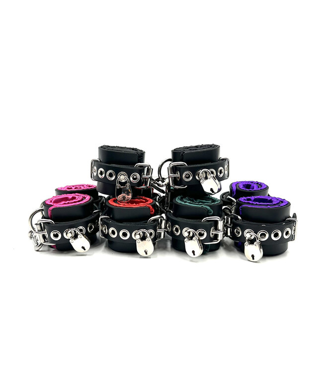 Locking Satin Lined Leather Bondage Wrist Cuffs