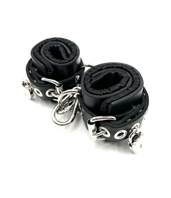 Locking Satin Lined Leather Bondage Wrist Cuffs