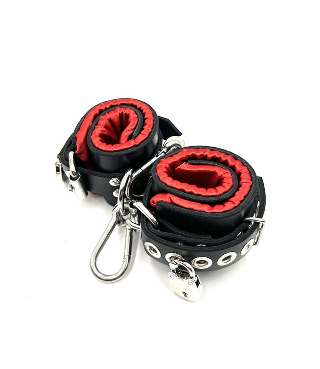 Locking Satin Lined Leather Bondage Wrist Cuffs