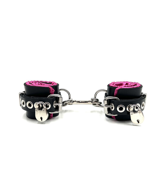 Locking Satin Lined Leather Bondage Wrist Cuffs