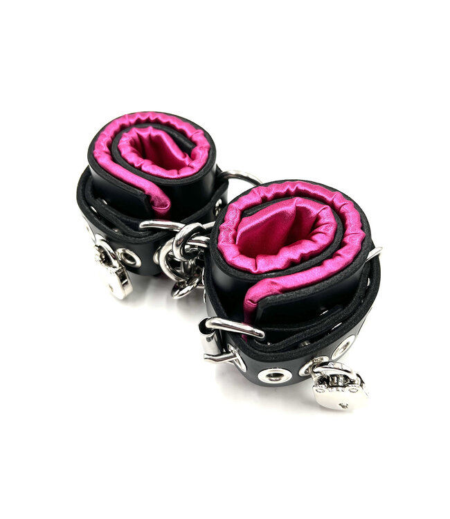 Locking Satin Lined Leather Bondage Wrist Cuffs