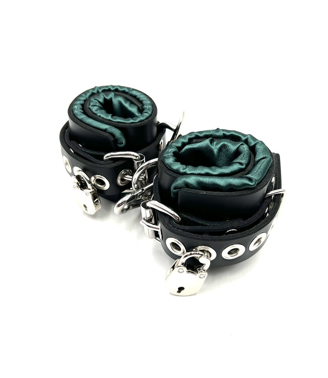 Locking Satin Lined Leather Bondage Wrist Cuffs