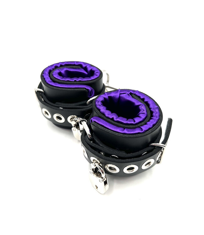 Locking Satin Lined Leather Bondage Wrist Cuffs