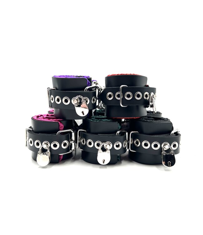 Locking Satin Lined Leather Ankle Bondage Cuffs