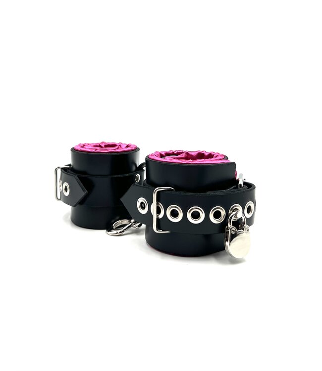 Locking Satin Lined Leather Ankle Bondage Cuffs