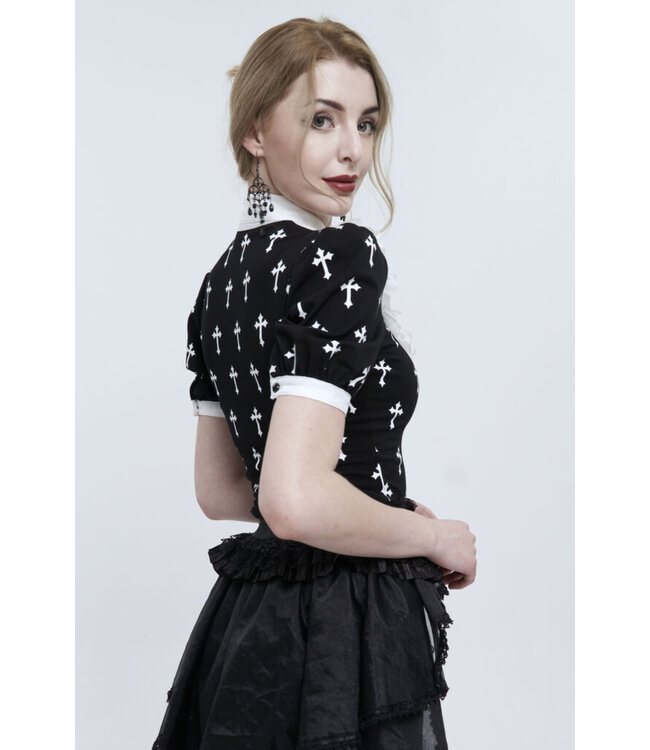 Cross Print Victorian Collar Shirt