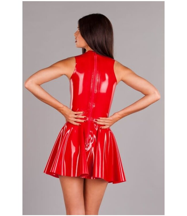 Red Latex Dress with Flared Skirt
