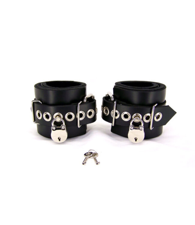 Locking Leather Ankle Bondage Cuffs