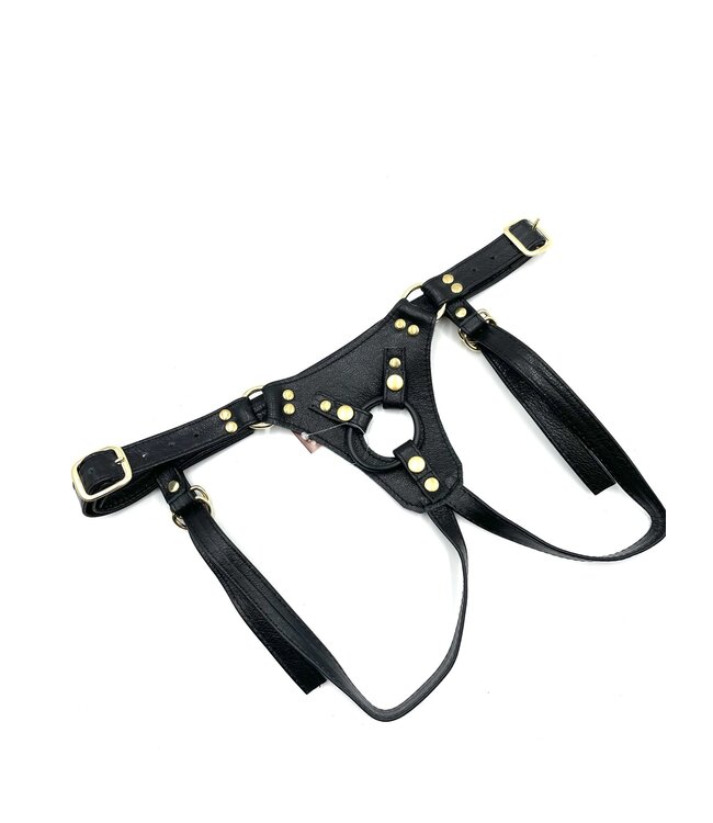 Black and Brass Dildo Harness | Aslan Leather