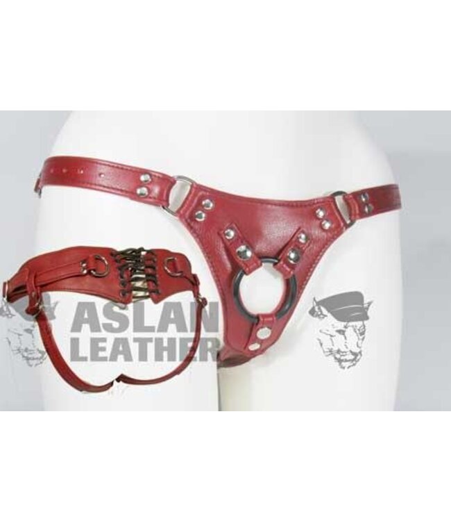 Cherry Jaguar Minx Strap On  Leather Harness | Aslan Leather