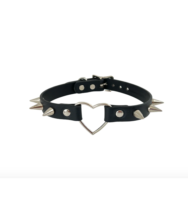 Leather Choker With a Heart and Spikes
