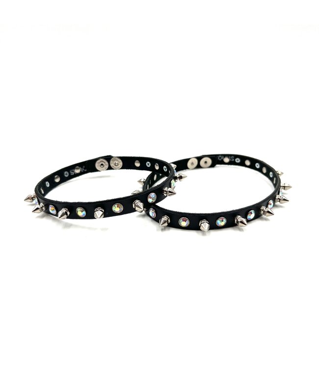 Leather Rhinestone and Spike Choker