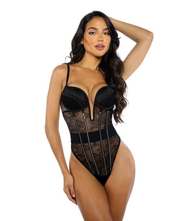 Belle Noir Chantilly Lace and Satin Teddy